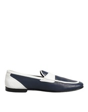 Dolce & Gabbana White Blue Leather Slip On Loafers Men Formal Men's Shoes