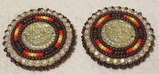 Native American Beaded Rosettes Pair 1.5 Inches 0077 D14