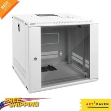 9U Wall Mount Network Rack Cabinet with Lockable Glass Door - White Finish