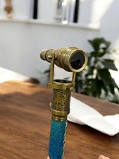 Antique Brass Walking Stick With Folding Telescope Handle  Vintage Style Cane 