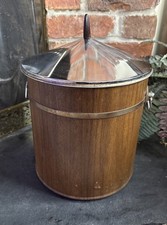 Vintage Coal Bucket Mid Century Wood Effect Lid Coal Kindling Fire Side Storage