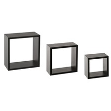 Wandregal Cube 3 Stück MDF schwarz 25cm x 25cm x 9cm Hängeregal Hängeschrank