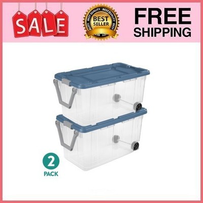 Sterilite Extra-Large Wheeled Rugged Storage Bin, 160 Qt, w Lid&Pull Handle, Blu