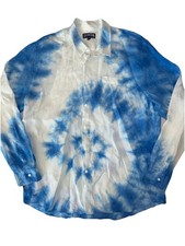 Vilebrequin Linen Shirt Blue Tie Dye Long Sleeve Turtle Mens XXXL