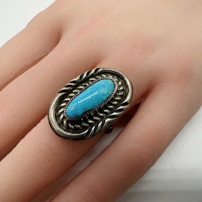 VTG Native American Sterling Silver Turquoise Sz-5.75 Ring 9.4g #g51