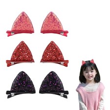 Cat Ear Hair Clips Halloween Glitter 1 Count Pack of 3 , black red pink