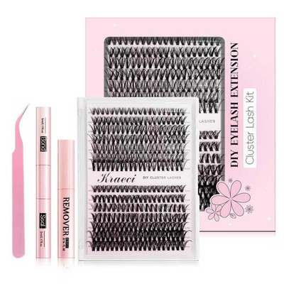 Lash Extension Kit DIY with Adhesive Remover for Safe Removal, 280 Clusters 9-16