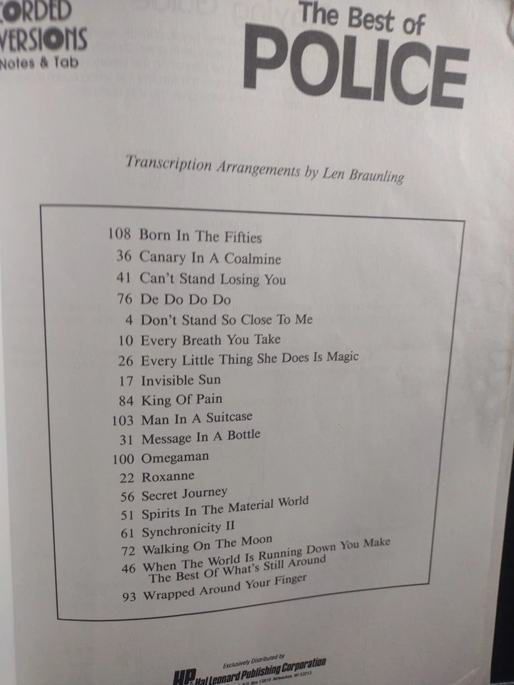 Police Songbook The Best Of Police Tab , Guitar Recorded Versions Tablature VG - Image 2 of 4