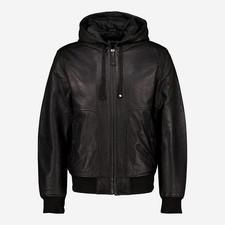 SCHOTT NYC MEN'S HOODED LEATHER JACKET (L) BLACK * RRP £400.00 * BNWT