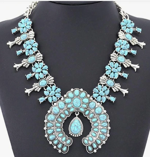 COLLAR-Occidental Imitación Turquesa Flor de Calabaza Flor Colgante Estilo Foto 2 de 4