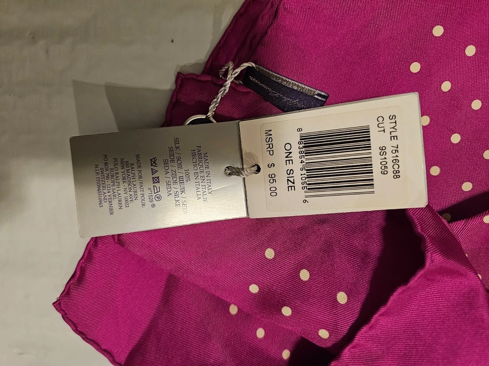 NWT Ralph Lauren Purple Label pocket square accessory Pink polka Dots ORG 95 - Image 2 of 3