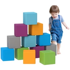 Soozier 12 Piece Soft Play Blocks Soft Foam Toy Building and Stacking Blocks Com
