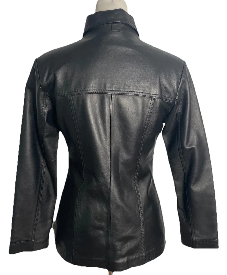 复古 B.B 独家皮革黑色纽扣前夹克小号 — 第 3/4 张图片