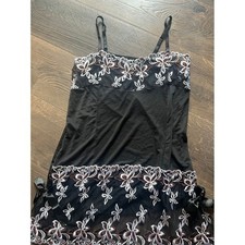 Black Embroidered Floral Mesh Chemise Lingerie Nightgown with Satin Side Bows