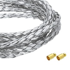 4mm 5.46 Yards Braided Leather Cords Round Leather Strap Necklaces Silver
