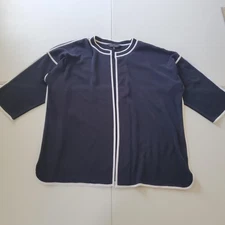 Ming Wang Cardigan Womens XL Navy White Trim Open Front 3/4 Sleeve Reimagined