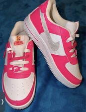 Nike Barbie Low Top Lace-Up Sneakers Pink White Silver Glitter Kids US 2