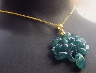 Video Certified silver 925 Grade A Jade jadeite Pendant Rose Flower 120933 TS