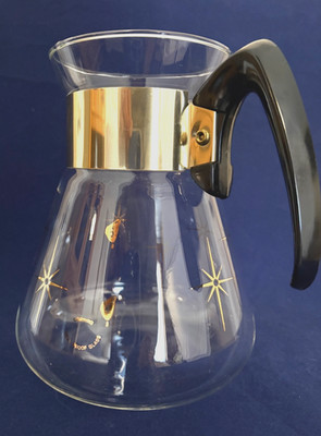 VTG Atomic Gold Starburst Corning Heat Proof Glass 6 Cup Coffee Carafe NO LID