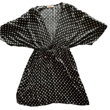 Tory Burch Black Seymore Fish Deep V Swimsuit Coverup/Dress/Tunic SZ S