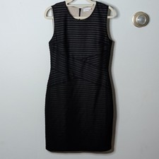 Calvin Klein Black Striped Sheath Dress Scoop Neck Sleeveless Zip 8