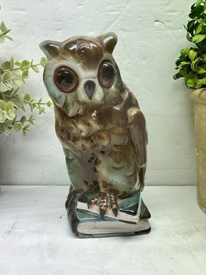 Vintage Porcelain Wise Owl Perfume Lamp With Glass Eyes