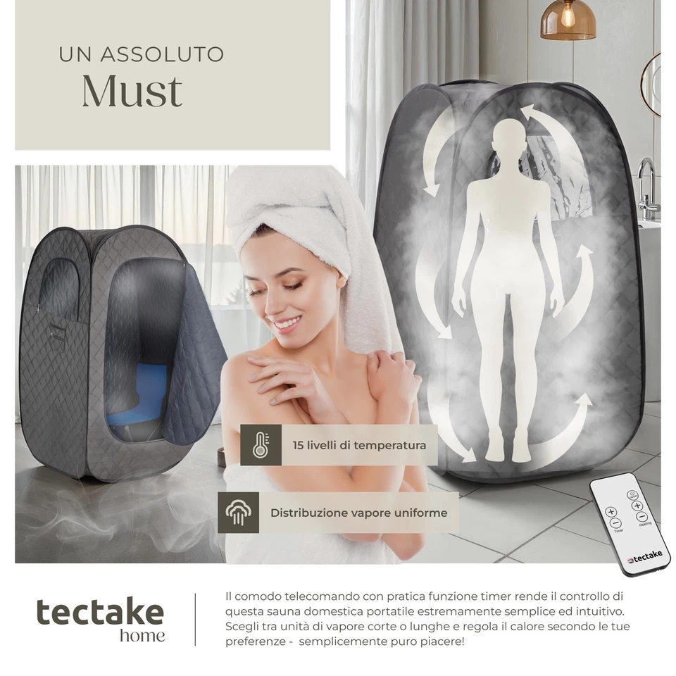 Sauna A Vapore Portatile E Pieghevole 1000W Con 2 Scomparti - Immagine 4 di 4