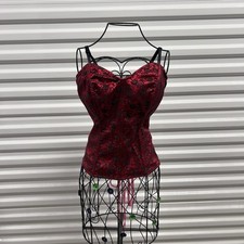 Gorgeous vintage floral vampy red and black satin corset top