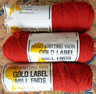 3 Skeins of Gold Label Mill Ends Yarn Acrylic Red 3 oz