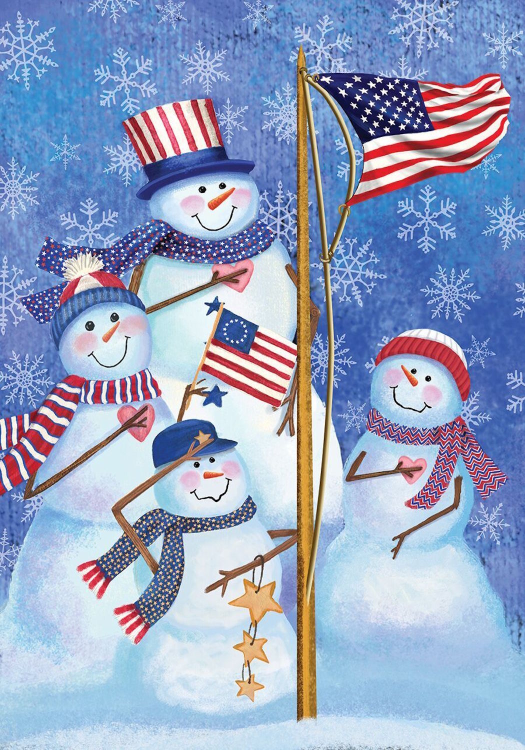 Patriotic Snowmen Winter Garden Flag American Flag Snowman Family 12.5" x 18"