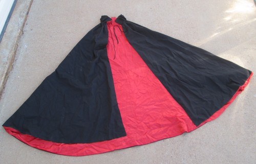 Cape Red Black Silky Fabric Appears Hand Made No Label 42 inch