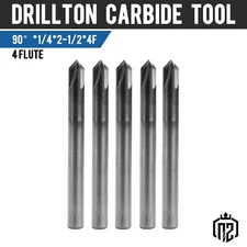 5PCS 4 Flute 90 Degree 1/4" Carbide Chamfer Mills - Single End - AlTiN Coated