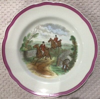 Fox Hunt Hunting Spode Magenta Rim Bread Plate Well Cleared
