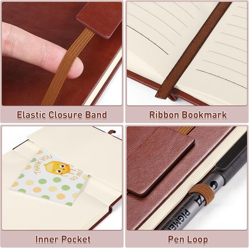 A5 Classic Ruled Leather Hardcover Writing Notebook 5.7'' X 8.5'' Lined Journal - Picture 4 of 7