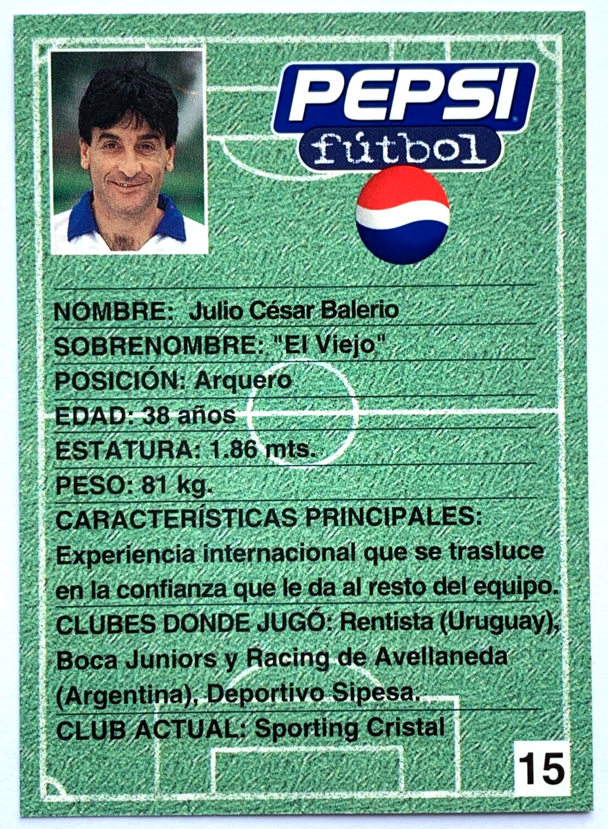 1997 PEPSI FOOTBALL CARDS #15 JULIO CESAR BALERIO TC South America Edition  | eBay