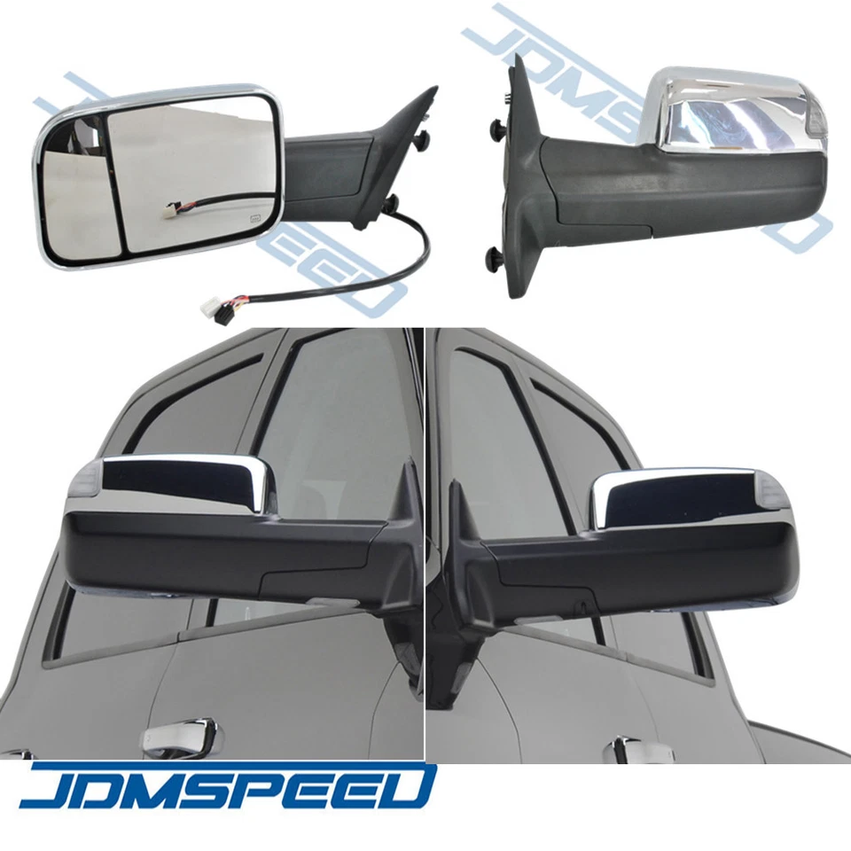Pair Chrome Power Heated Towing Mirrors For 2009-15 Ram 1500 Pickup Signal Light - Image 2 of 4
