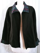 Wool Coat  Size Large South Wool Women Black W/ Plaid Trim