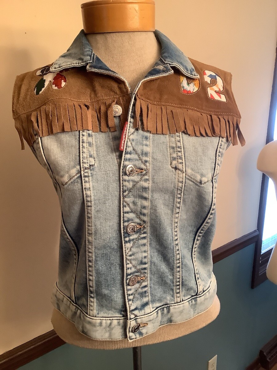 Dsquared2 Women's Denim Fringed With Patches Vest M NWT MSRP $1085