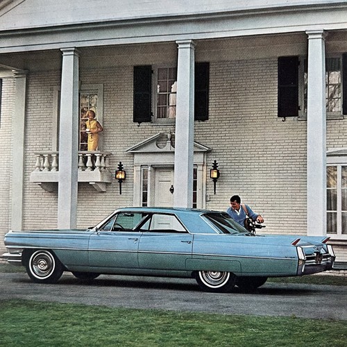 Vintage Cadillac Blue Car Color Advertisement Ad Early Morning Golfer Sad Wife