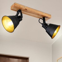 Vintage Holz Decken Lampe Schwarz Wohn Zimmer Spot Strahler Leuchte Beweglich