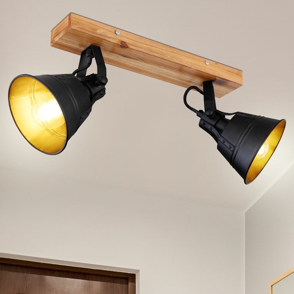 Vintage Holz Decken Lampe Schwarz Wohn Zimmer Spot Strahler Leuchte Beweglich-image