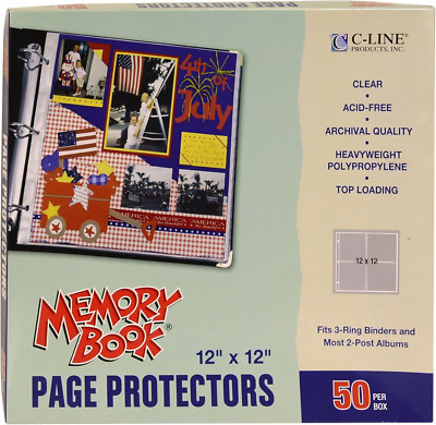 C-Line Memory Book 12 X 12 Inch Scrapbook Page Protectors, Clear Poly, Top Load,