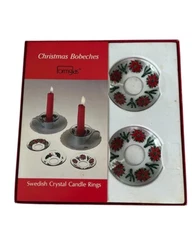 VTG Formglas Bobeche Swedish Crystal Candle Rings Poinsettias  Christmas Drip