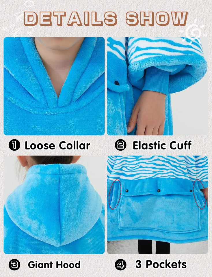 NOUKOW Wearable Blanket Hoodie For Toddlers - Sherpa Lined, Oversized, With Pockets, For Ages 2-6 Years, Girls & Boys