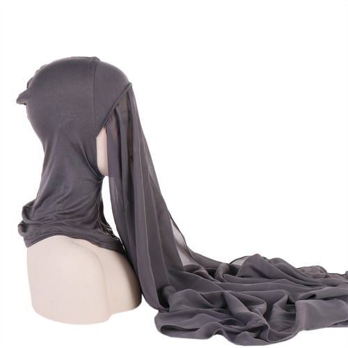 Instant Chiffon Hijab With Inner Cap Muslim Women Shawl Scarf Turban Head Wrap - Picture 44 of 47