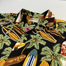 Hilo Hattie Vintage Men Hawaiian Shirt Surfboard Floral Tropical Multicolor Sz L