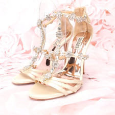 Badgley Mischka Women's Thelma Strappy Evening Heels 7.5 Ivory Jewel Embellished