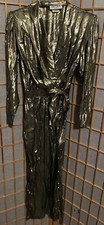Vintage Anna Kriste Gold Lame Metallic Jumpsuit Long Sleeve Wrap Waist Size 6P