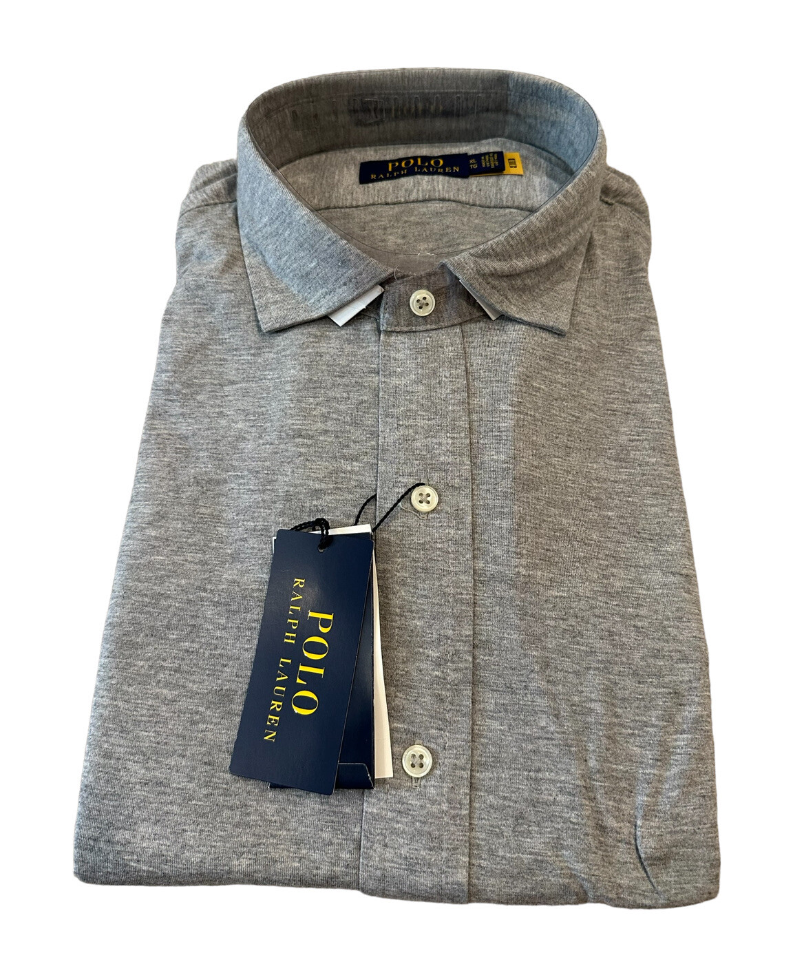 NEW Polo Ralph Lauren Mens Cotton Jersey Button Down Shirt Gray Size