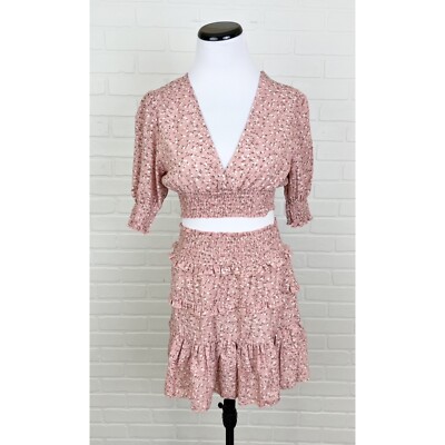 NWT Nasty Gal Where Love Blossoms Floral Crop Top Skirt Set Pink White Size 4